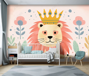 3D Cartoon Animal Lion Floral Pink Wallpaper Wall Mural Wall Decor Wall Art Wall Sticker Remoable Wallpaper LQH 357
