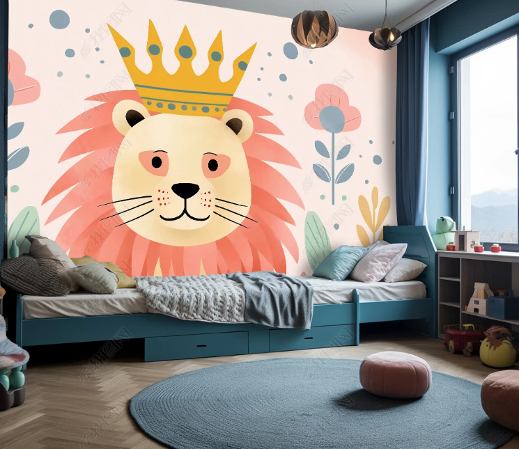 3D Cartoon Animal Lion Floral Pink Wallpaper Wall Mural Wall Decor Wall Art Wall Sticker Remoable Wallpaper LQH 357