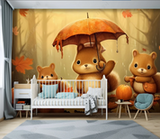 3D Cartoon Autumn Forest Animal Squirrel Wallpaper Wall Mural Wall Decor Wall Art Wall Sticker Remoable Wallpaper LQH 361