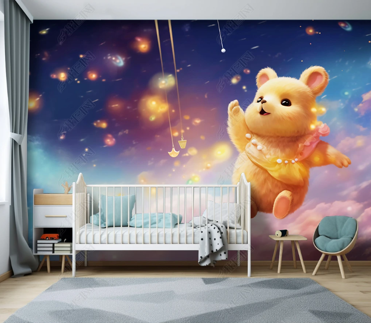 3D Cartoon Sky Stars Animal Bear Wallpaper Wall Mural Wall Decor Wall Art Wall Sticker Remoable Wallpaper LQH 367
