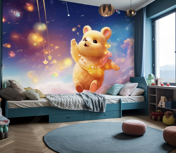 3D Cartoon Sky Stars Animal Bear Wallpaper Wall Mural Wall Decor Wall Art Wall Sticker Remoable Wallpaper LQH 367