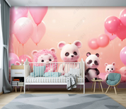 3D Cartoon Animal Panda Pink Balloon Wallpaper Wall Mural Wall Decor Wall Art Wall Sticker Remoable Wallpaper LQH 368