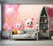 3D Cartoon Animal Panda Pink Balloon Wallpaper Wall Mural Wall Decor Wall Art Wall Sticker Remoable Wallpaper LQH 368