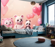3D Cartoon Animal Panda Pink Balloon Wallpaper Wall Mural Wall Decor Wall Art Wall Sticker Remoable Wallpaper LQH 368