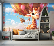 3D Cartoon Sky Clouds Hot Air Balloon Animal Giraffe Wallpaper Wall Mural Wall Decor Wall Art Wall Sticker Remoable Wallpaper LQH 379