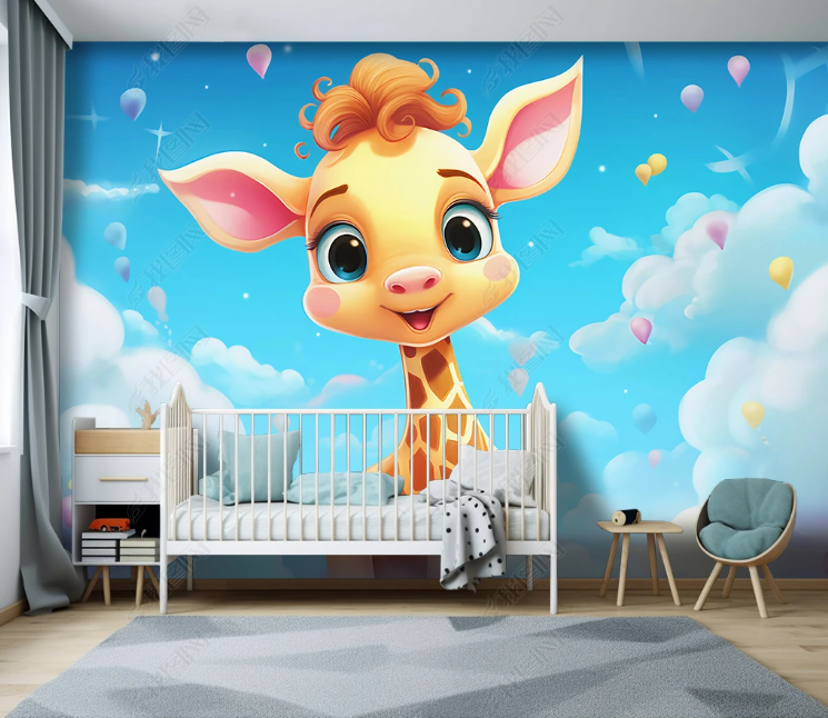 3D Cartoon Sky Clouds Animal Giraffe Wallpaper Wall Mural Wall Decor Wall Art Wall Sticker Remoable Wallpaper LQH 381