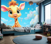 3D Cartoon Sky Clouds Animal Giraffe Wallpaper Wall Mural Wall Decor Wall Art Wall Sticker Remoable Wallpaper LQH 381