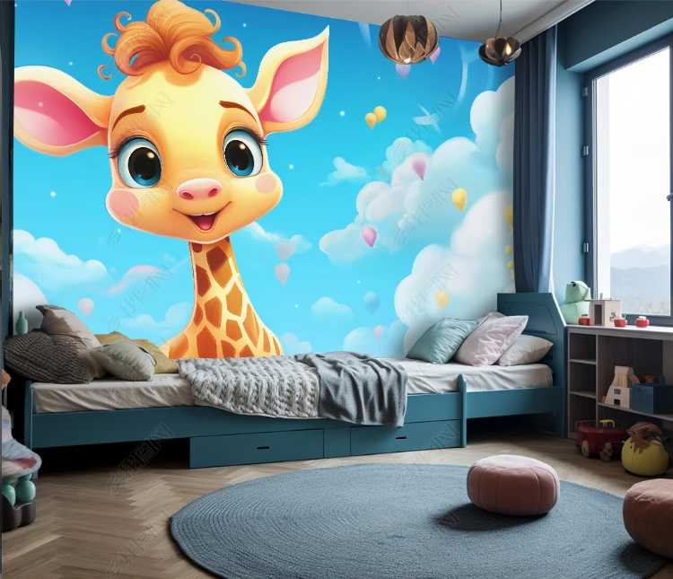 3D Cartoon Sky Clouds Animal Giraffe Wallpaper Wall Mural Wall Decor Wall Art Wall Sticker Remoable Wallpaper LQH 381