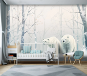 3D Cartoon Winter Forest Snow Animal Polar Bear Wallpaper Wall Mural Wall Decor Wall Art Wall Sticker Remoable Wallpaper LQH 384