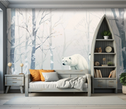 3D Cartoon Winter Forest Snow Animal Polar Bear Wallpaper Wall Mural Wall Decor Wall Art Wall Sticker Remoable Wallpaper LQH 384
