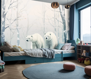 3D Cartoon Winter Forest Snow Animal Polar Bear Wallpaper Wall Mural Wall Decor Wall Art Wall Sticker Remoable Wallpaper LQH 384