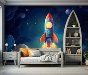 3D Cartoon Space Rocket Kids Wallpaper Wall Mural Wall Decor Wall Art Wall Sticker Remoable Wallpaper LQH 440