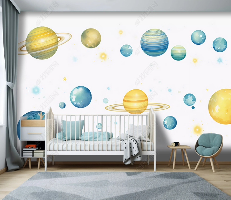 3D Cartoon Space Planet Kids Wallpaper Wall Mural Wall Decor Wall Art Wall Sticker Remoable Wallpaper LQH 443