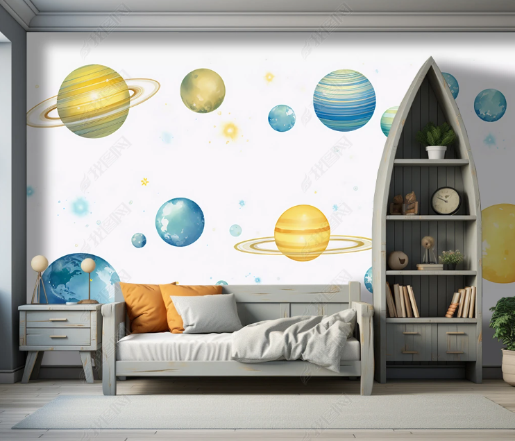 3D Cartoon Space Planet Kids Wallpaper Wall Mural Wall Decor Wall Art Wall Sticker Remoable Wallpaper LQH 443