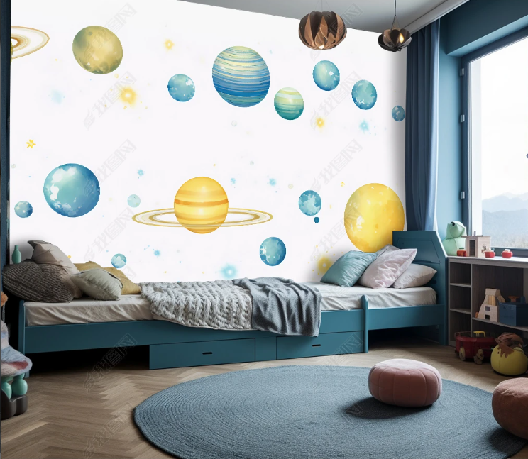 3D Cartoon Space Planet Kids Wallpaper Wall Mural Wall Decor Wall Art Wall Sticker Remoable Wallpaper LQH 443