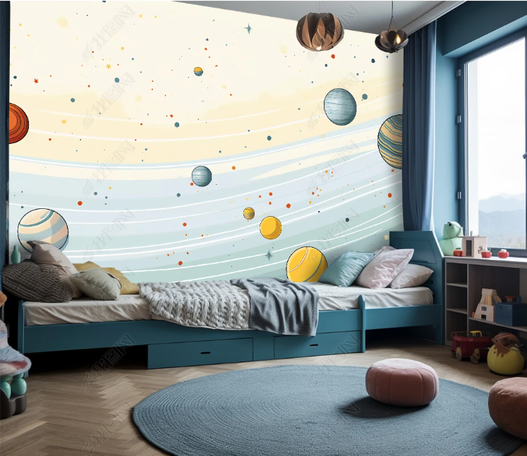 3D Cartoon Space Planet Kids Wallpaper Wall Mural Wall Decor Wall Art Wall Sticker Remoable Wallpaper LQH 446