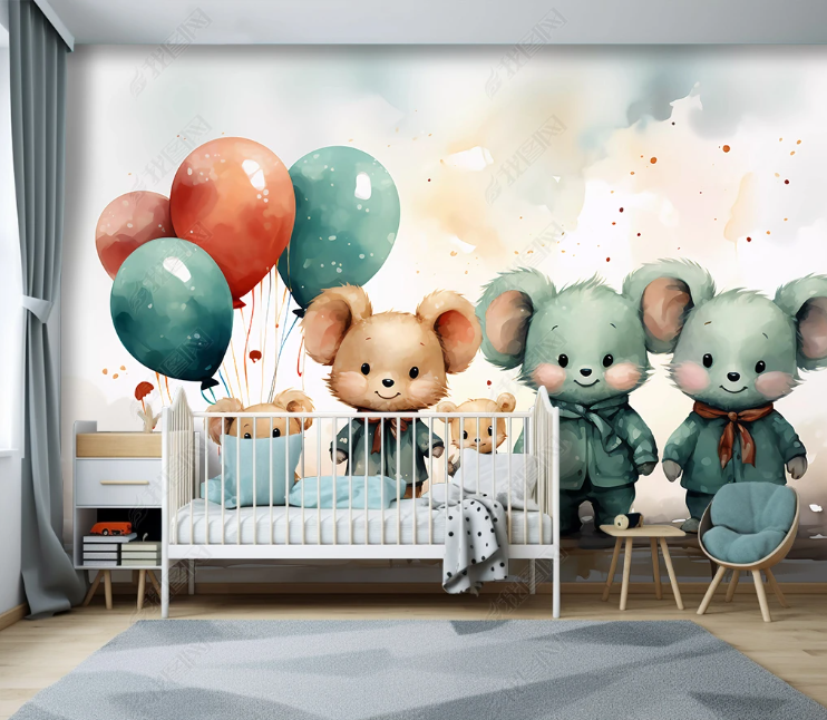 3D Cartoon Sky Balloon Animal Bear Wallpaper Wall Mural Wall Decor Wall Art Wall Sticker Remoable Wallpaper LQH 460