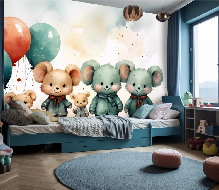 3D Cartoon Sky Balloon Animal Bear Wallpaper Wall Mural Wall Decor Wall Art Wall Sticker Remoable Wallpaper LQH 460