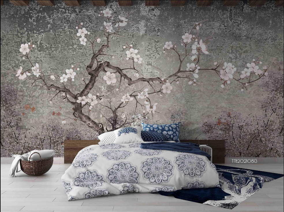3D Forest Tree Floral Gray Branch Wall Mural Wallpaper YXL 756