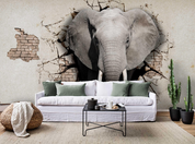 3D Animal Elephant Brick Crack Wall Mural Wallpaper YXL 758
