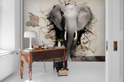 3D Animal Elephant Brick Crack Wall Mural Wallpaper YXL 758
