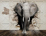 3D Animal Elephant Brick Crack Wall Mural Wallpaper YXL 758
