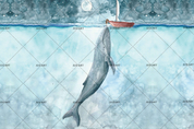 3D Whale Sea Ship Moon Cloud Wall Mural Wallpaper YXL 790