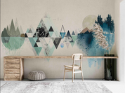 3D Tree Triangle Sun Mountain Wall Mural Wallpaper YXL 898