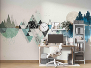 3D Tree Triangle Sun Mountain Wall Mural Wallpaper YXL 898