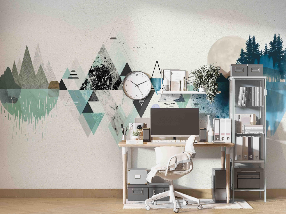 3D Tree Triangle Sun Mountain Wall Mural Wallpaper YXL 898