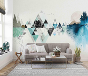3D Tree Triangle Sun Mountain Wall Mural Wallpaper YXL 898