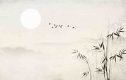 3D Grey Sky Bird Sun Bamboo Wallpaper Wall Mural Wall Decor Wall Art Wall Sticker Remoable Wallpaper