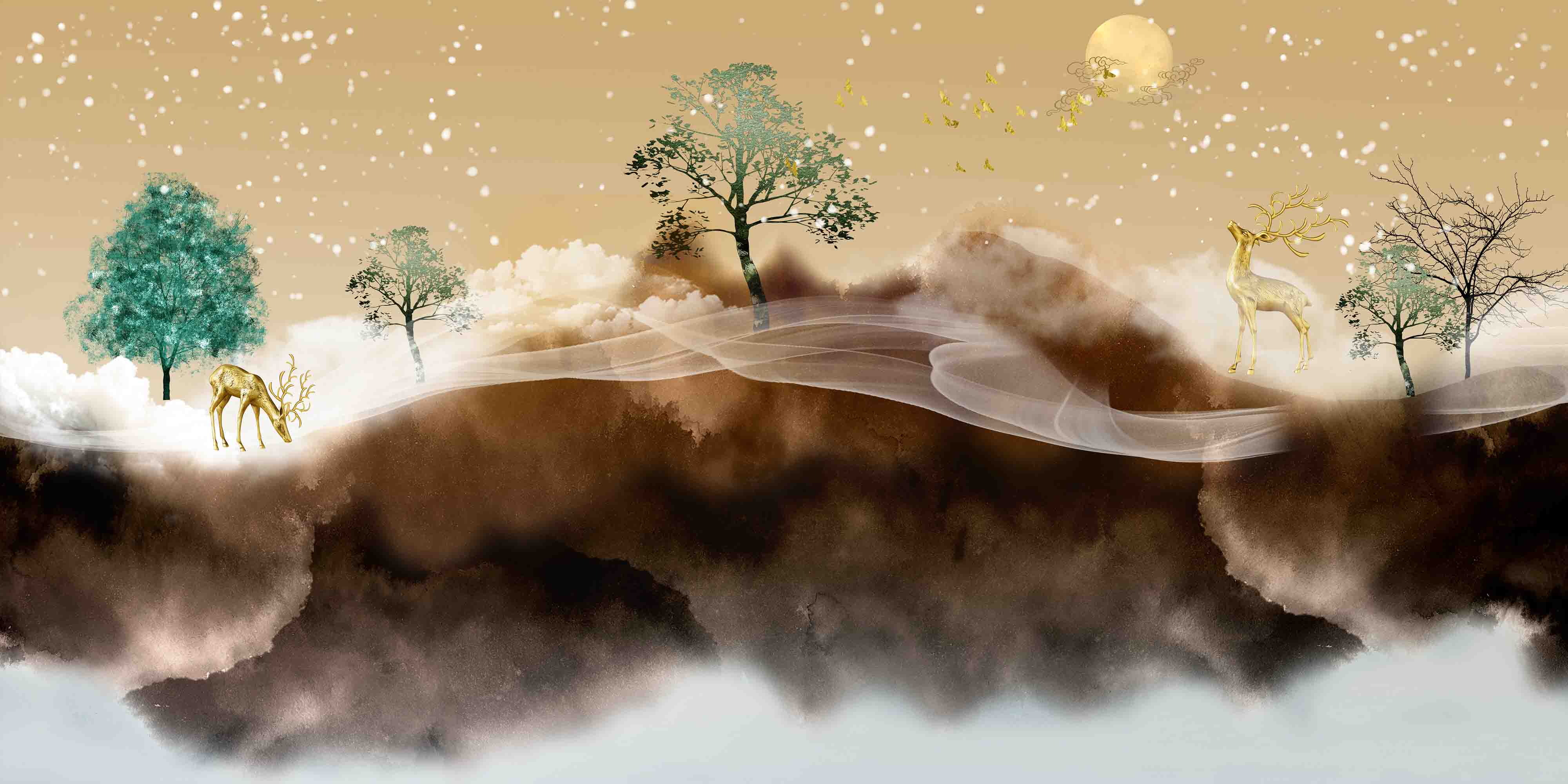 3D Gold Landscape Oil Painting Wallpaper Wall Mural Wall Decor Wall Art Wall Sticker Remoable Wallpaper 3
