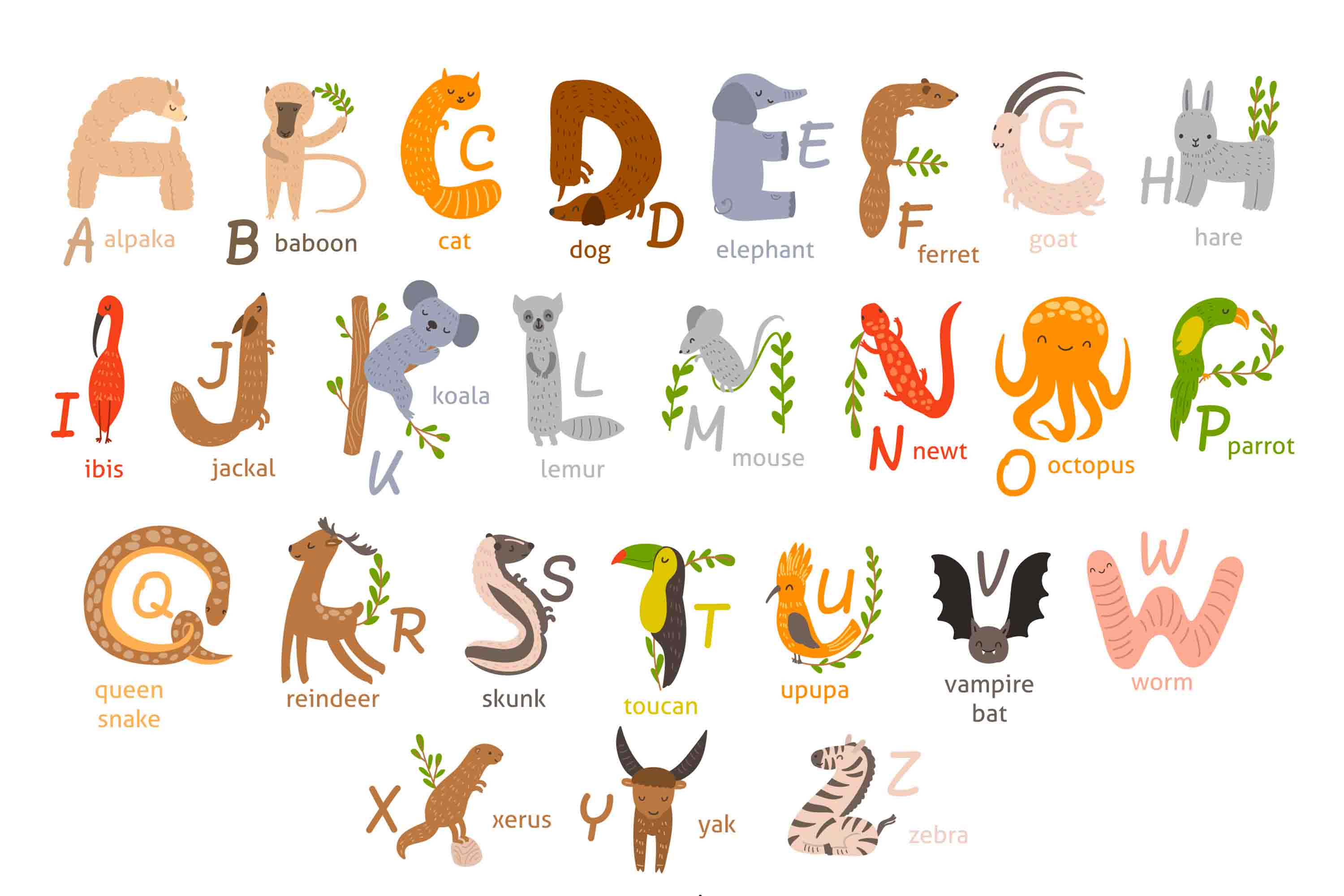 3D Childcare Nursery School Cartoon Animals Letters Kids Wall Mural Wallpaper JN 66