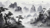 3D Mountain Tree Bird Fog Sky Wall Mural Wallpaper YXL 2937