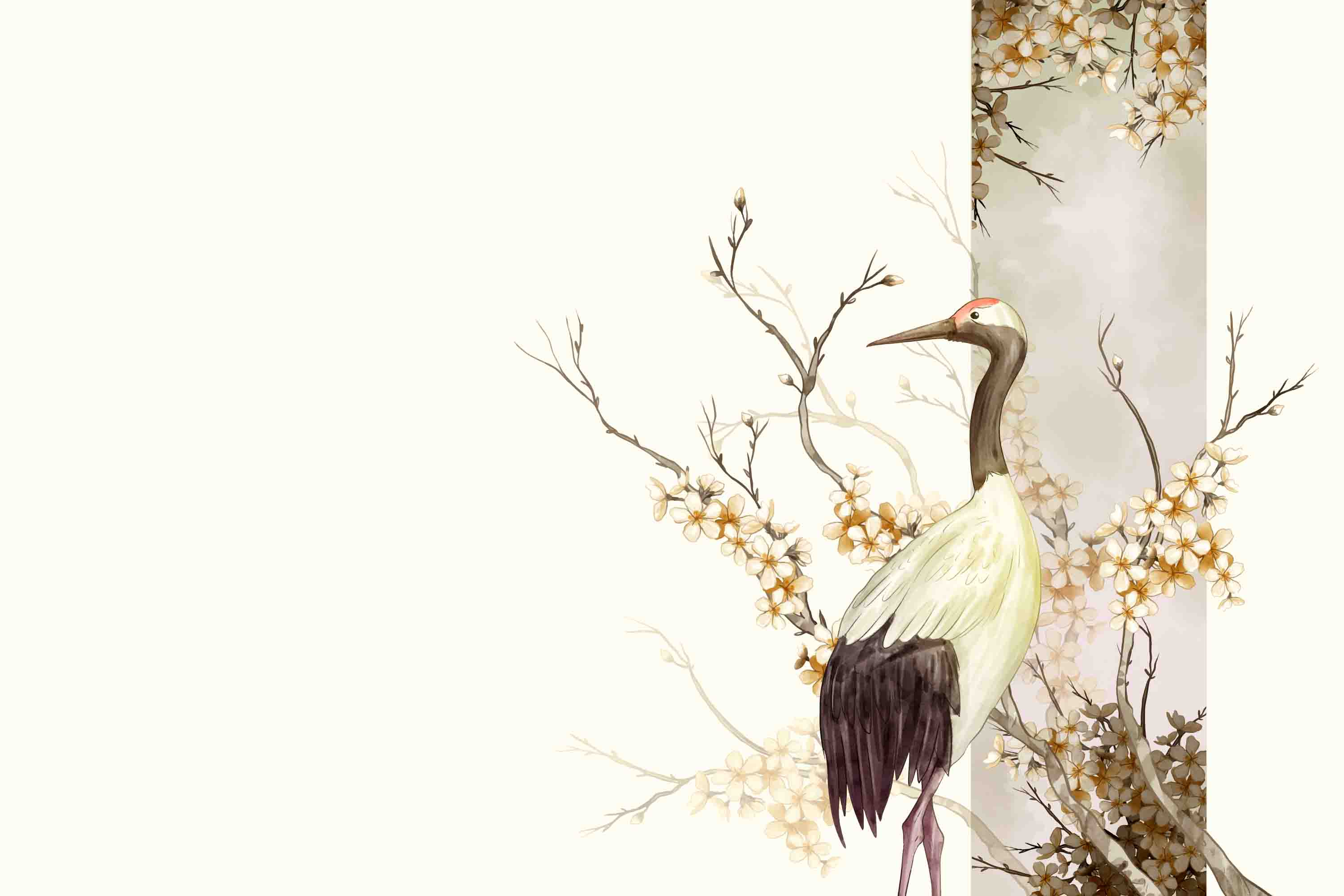 3D Tree Floral Red-Crowned Crane Wall Mural Wallpaper YXL 2943
