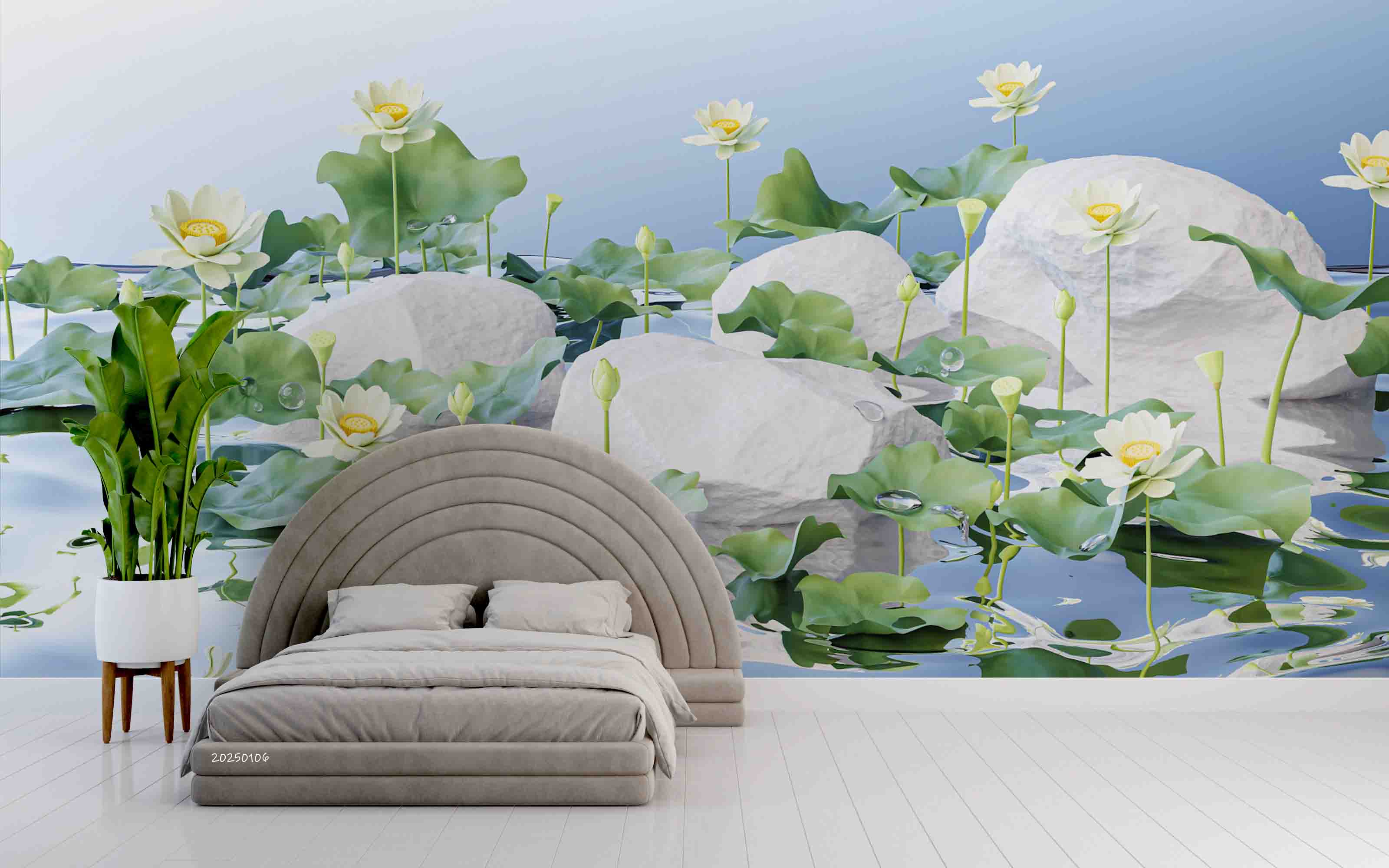 3D Pond Lotus Lotus Leaf Stone Scenery Wallpaper Wall Mural Wall Decor Wall Art Wall Sticker Remoable Wallpaper LQH 23