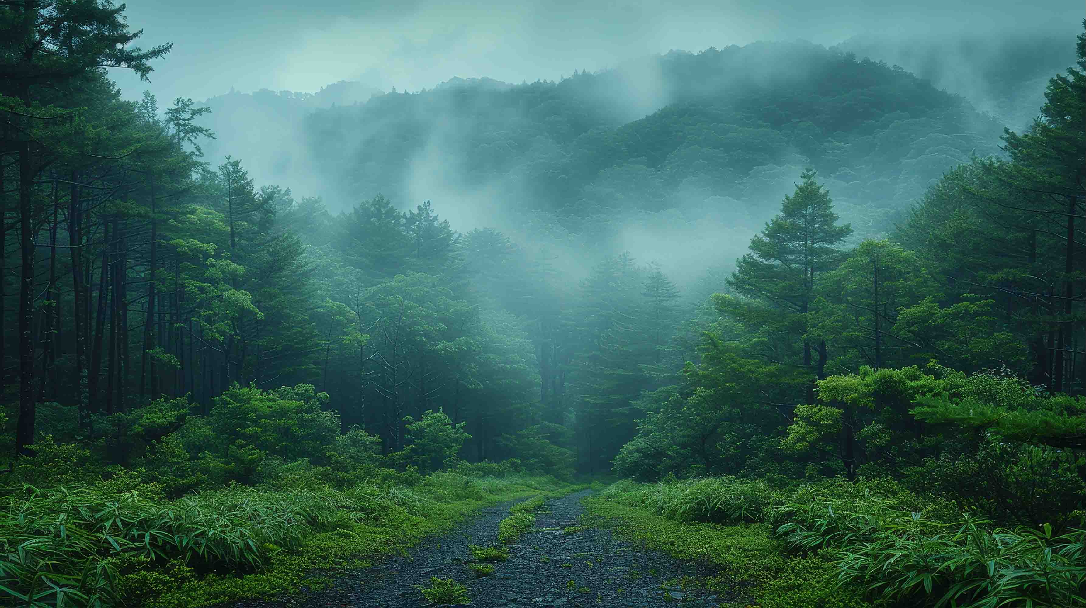 3D Nature Green Forest White Fog Wallpaper Wall Mural Wall Decor Wall Art Wall Sticker Remoable Wallpaper LQH