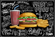3D Restaurant Snack Bar Diner Fast Food Hamburger Chips Wall Mural Wallpaper 15