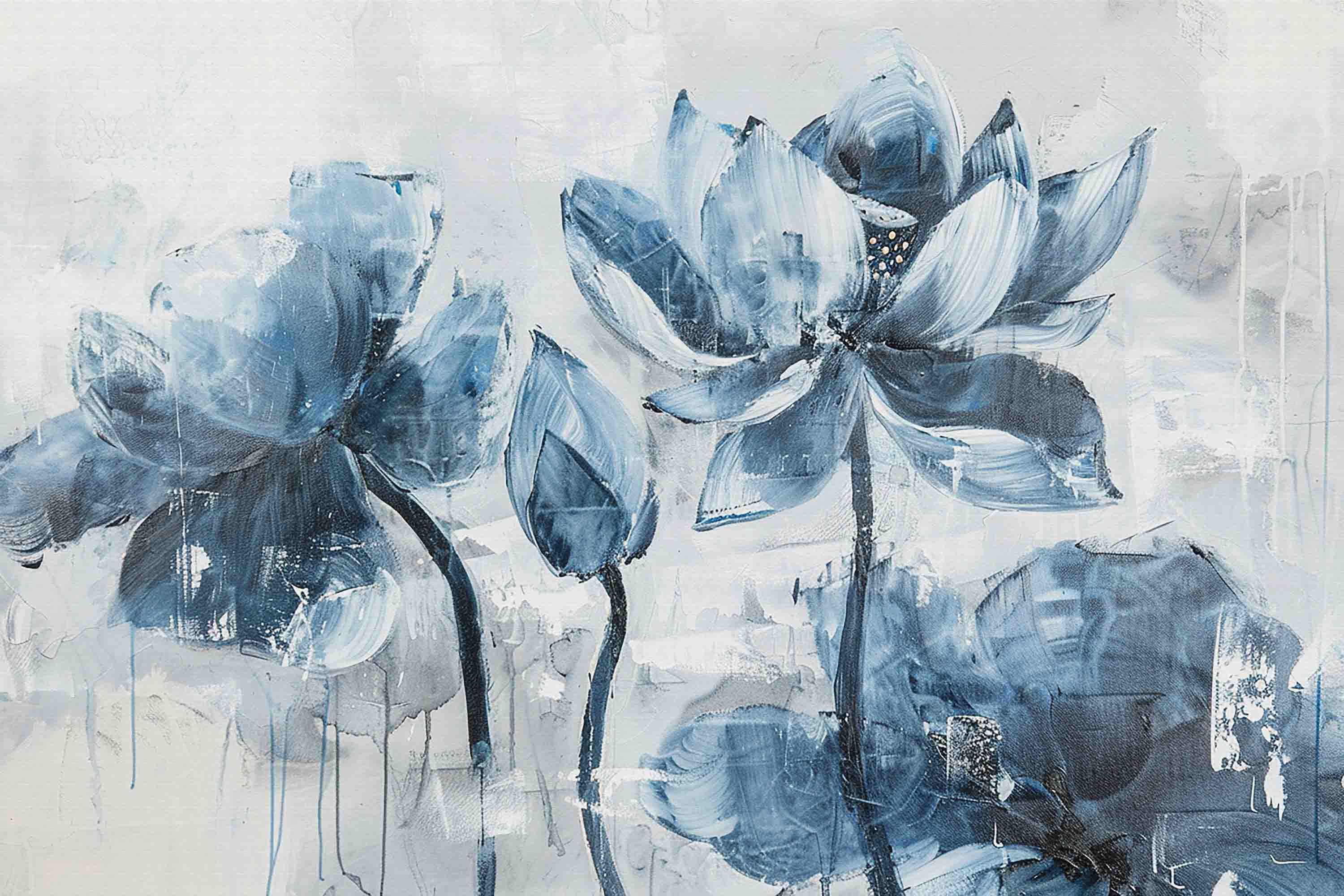 3D Blue Lotus Flower Oil Painting Wallpaper Wall Mural Wall Decor Wall Art Wall Sticker Remoable Wallpaper LQH