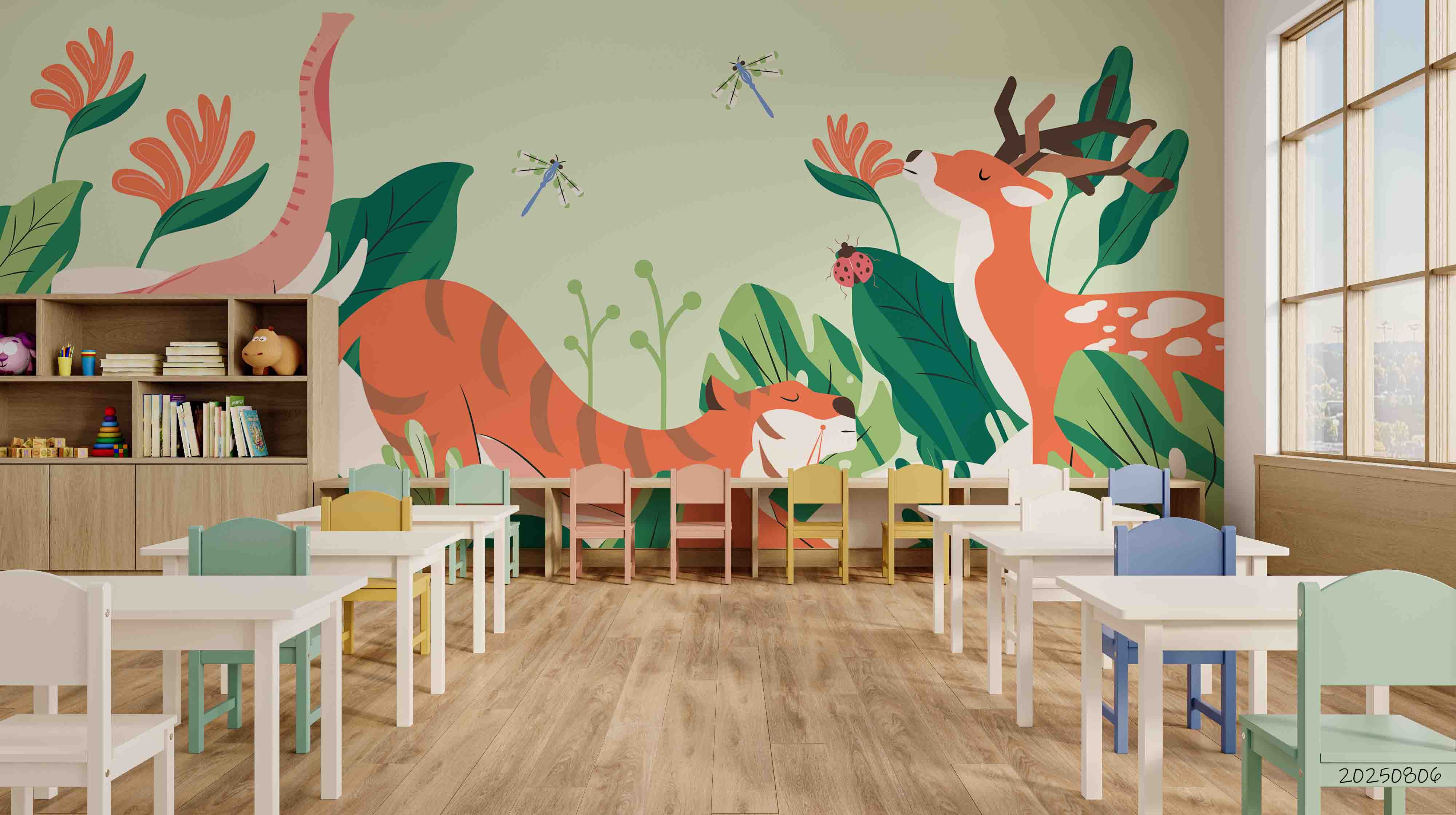 3D Childcare Nursery School Cartoon Animals Kids Wall Mural Wallpaper JN 15