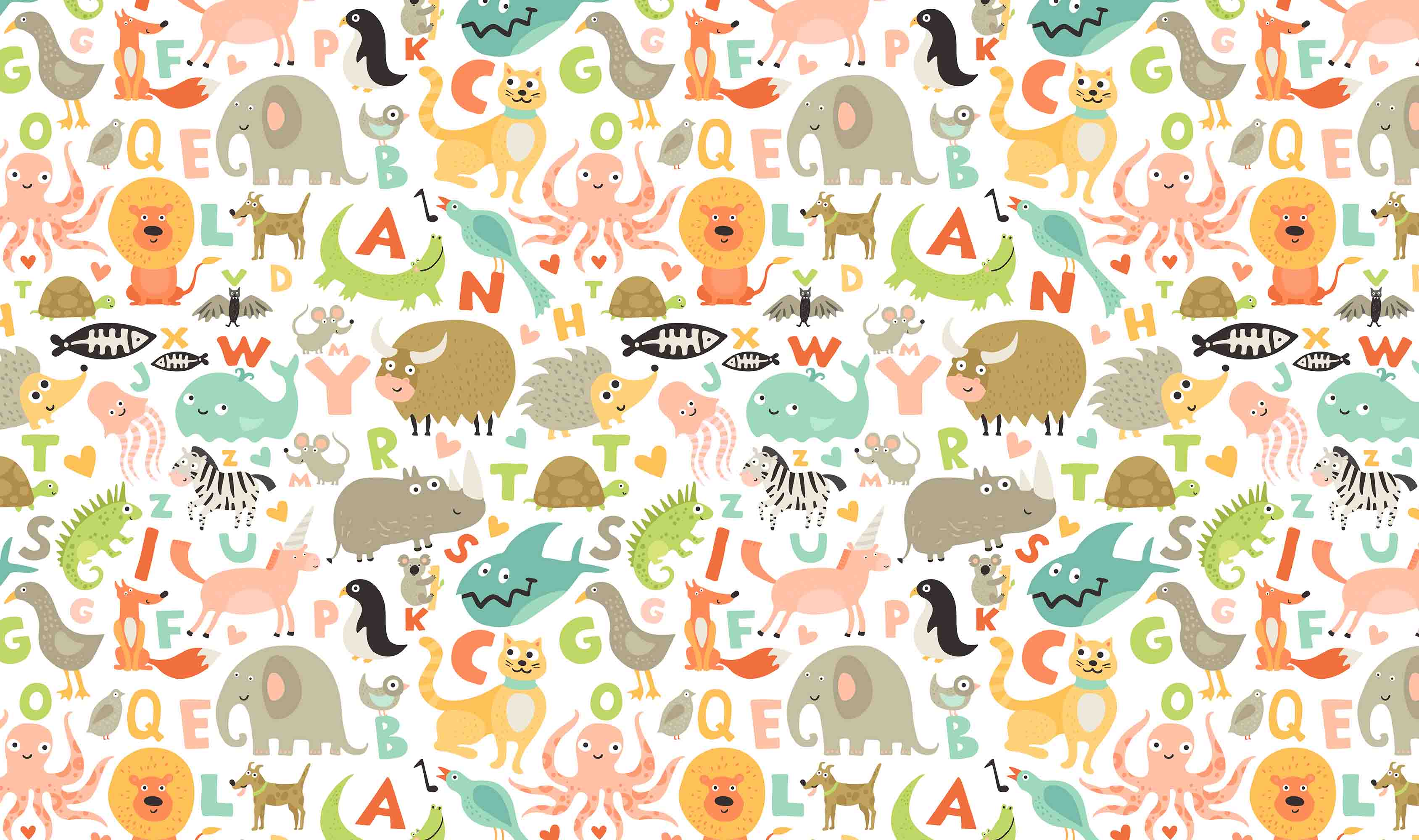 3D Childcare Nursery School Cartoon Kids Animals Letters Wall Mural Wallpaper JN 59