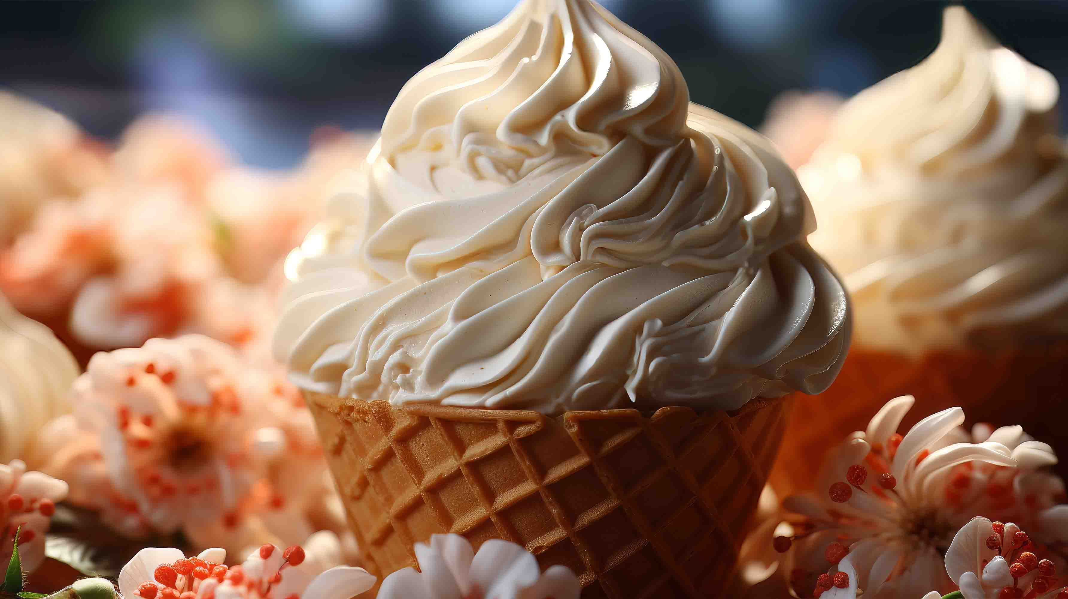 3D Ice Cream Cone Floral Wall Mural Wallpaper YXL 2281
