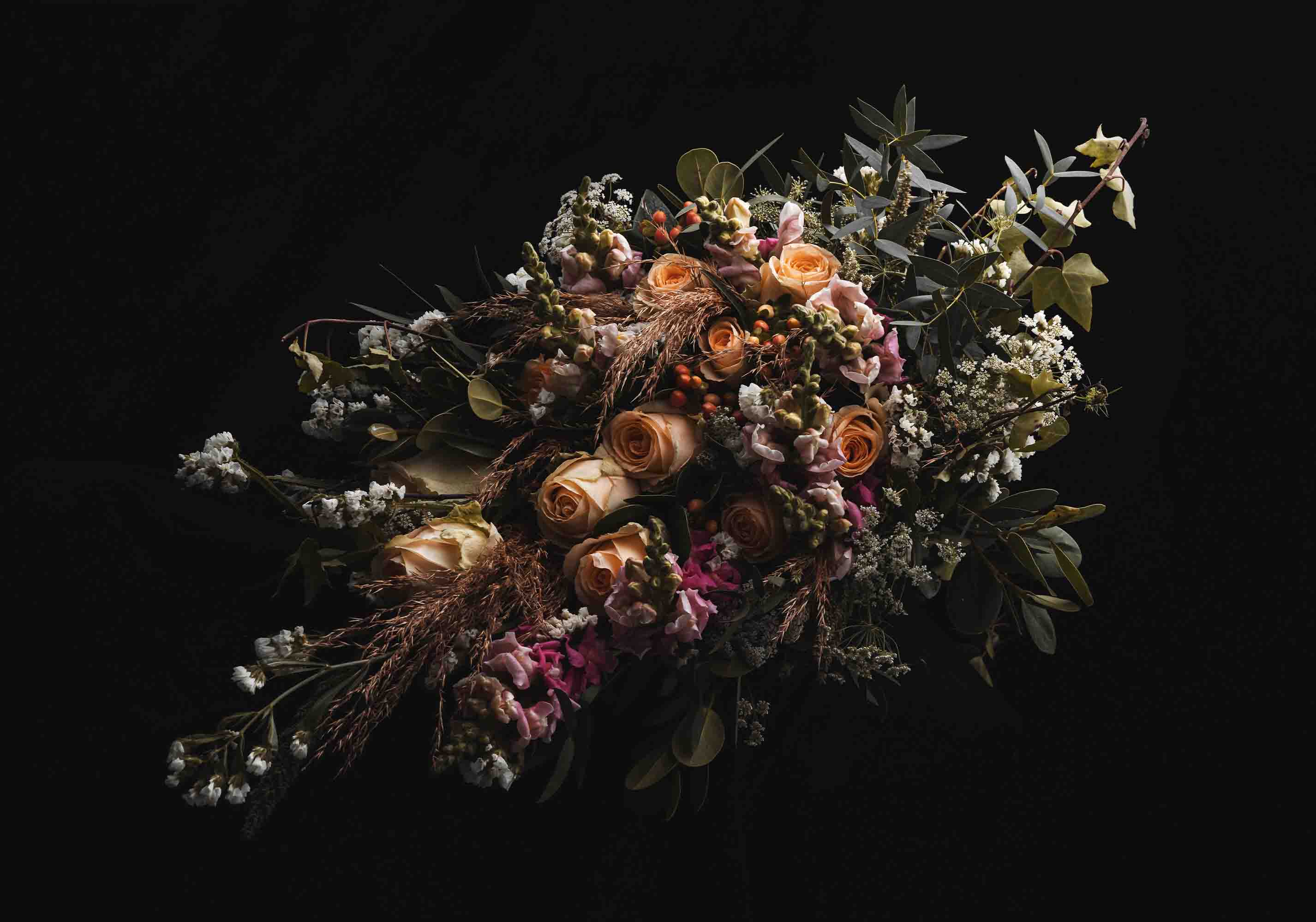 3D Floral Bouquet Dark Background Wallpaper Wall Mural Wall Decor Wall Art Wall Sticker Remoable Wallpaper