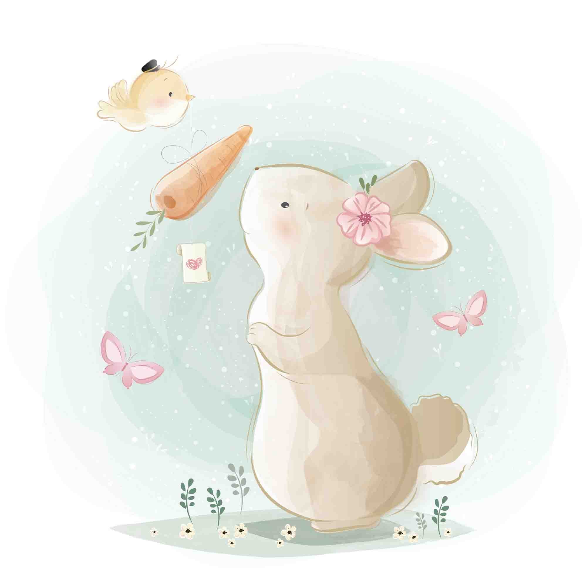 3D Cartoon Animal Rabbit Carrot Kids Wallpaper Wall Mural Wall Decor Wall Art Wall Sticker Remoable Wallpaper