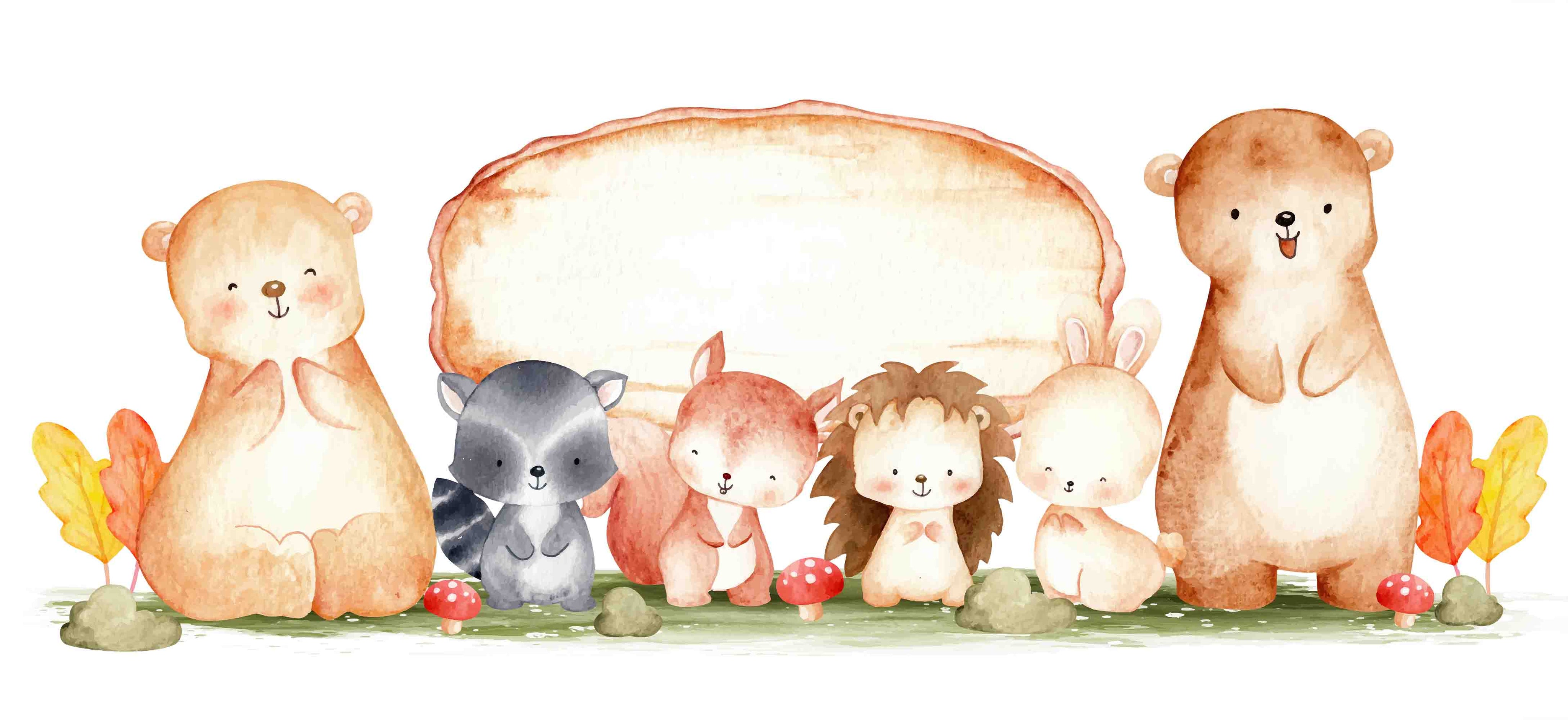 3D Childcare Nursery School Cartoon Kids Animals Wall Mural Wallpaper JN 42