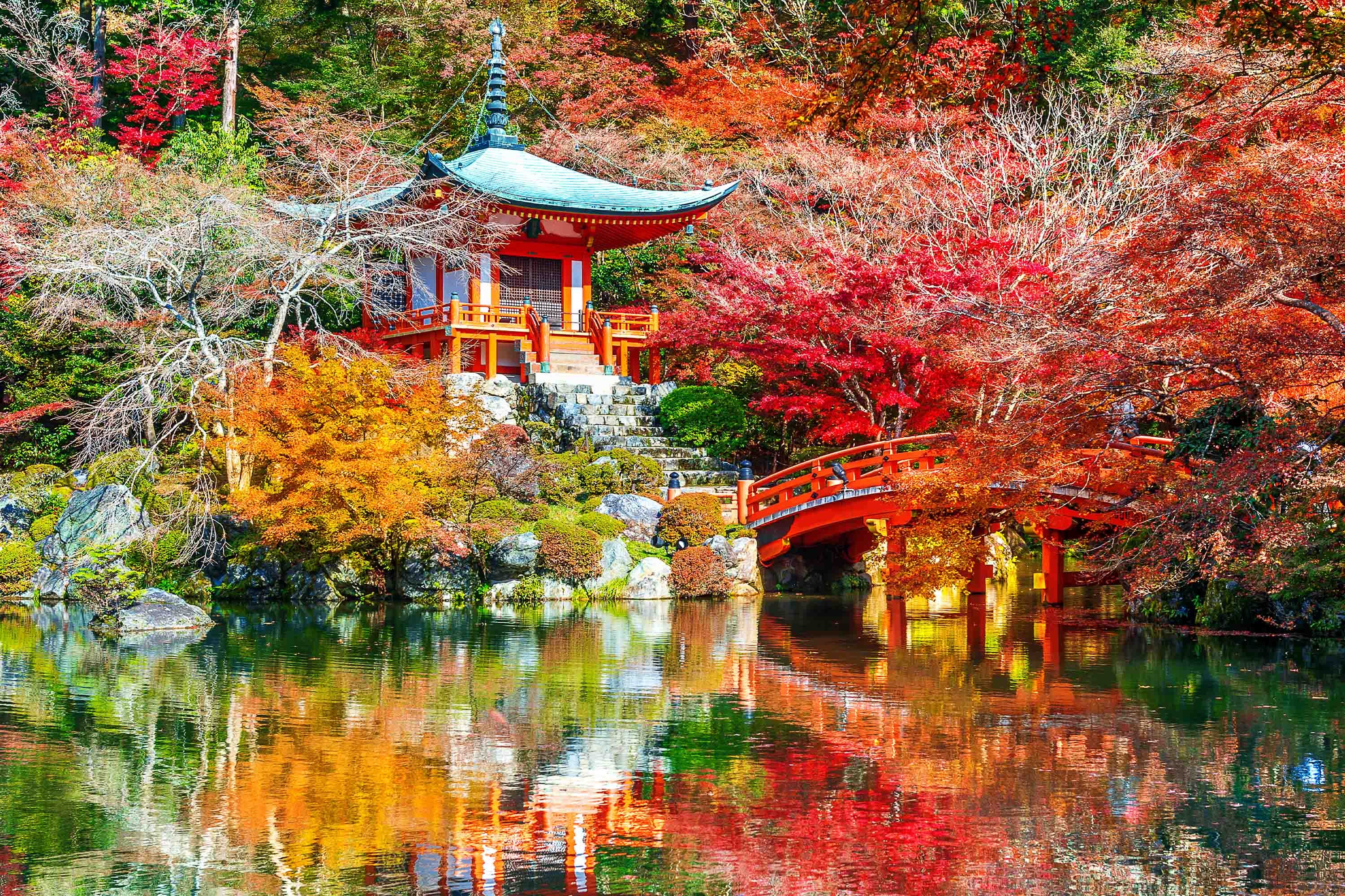 3D Building Lake Trees Autumn Landscape Wall Mural Wallpaper JN 374