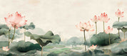 3D Hand Drawn Pink Lotus Green Leaves Wallpaper Wall Mural Wall Decor Wall Art Wall Sticker Remoable Wallpaper 42