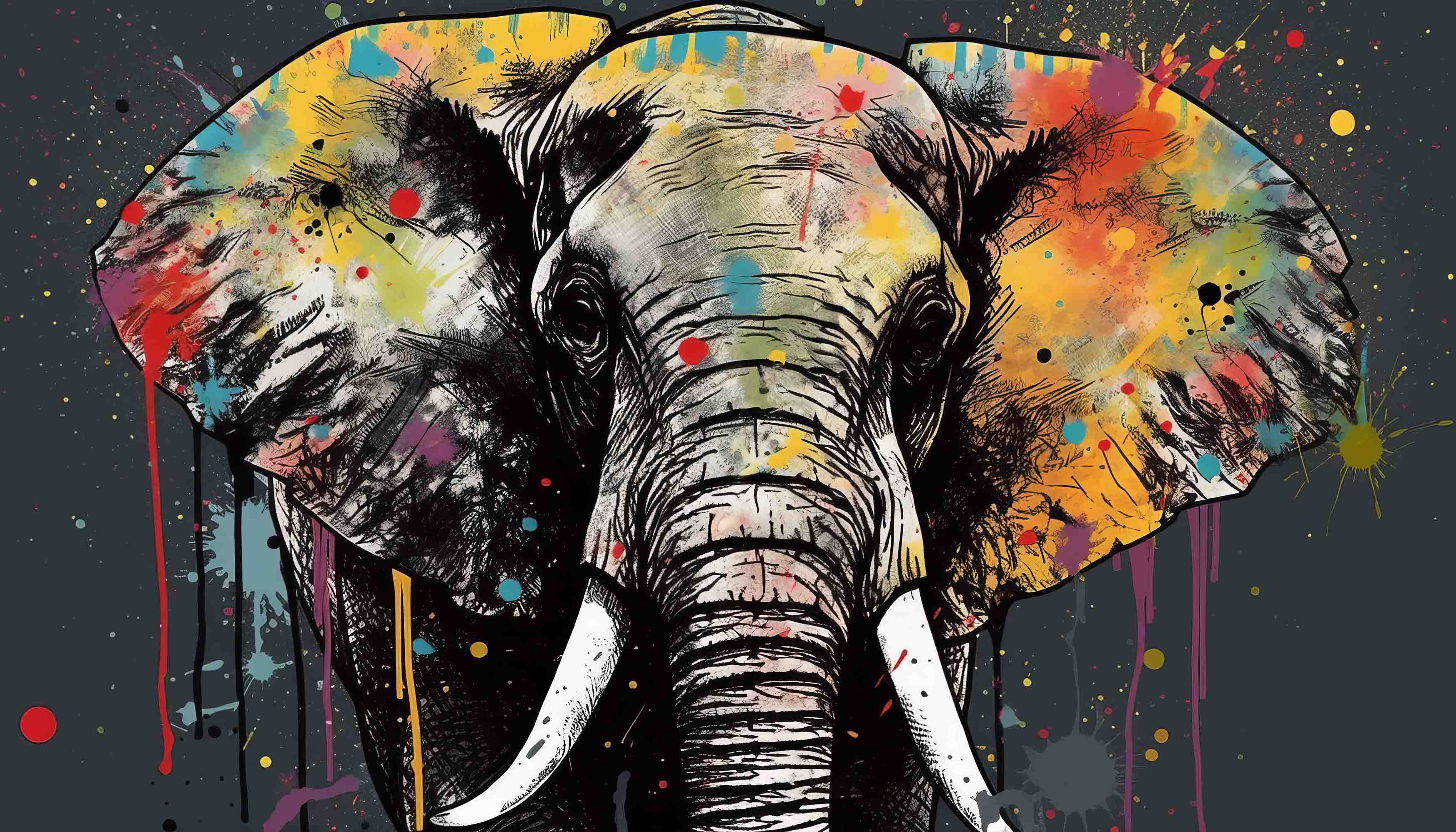 3D Animal Elephant Colours Wall Mural Wallpaper YXL 1837