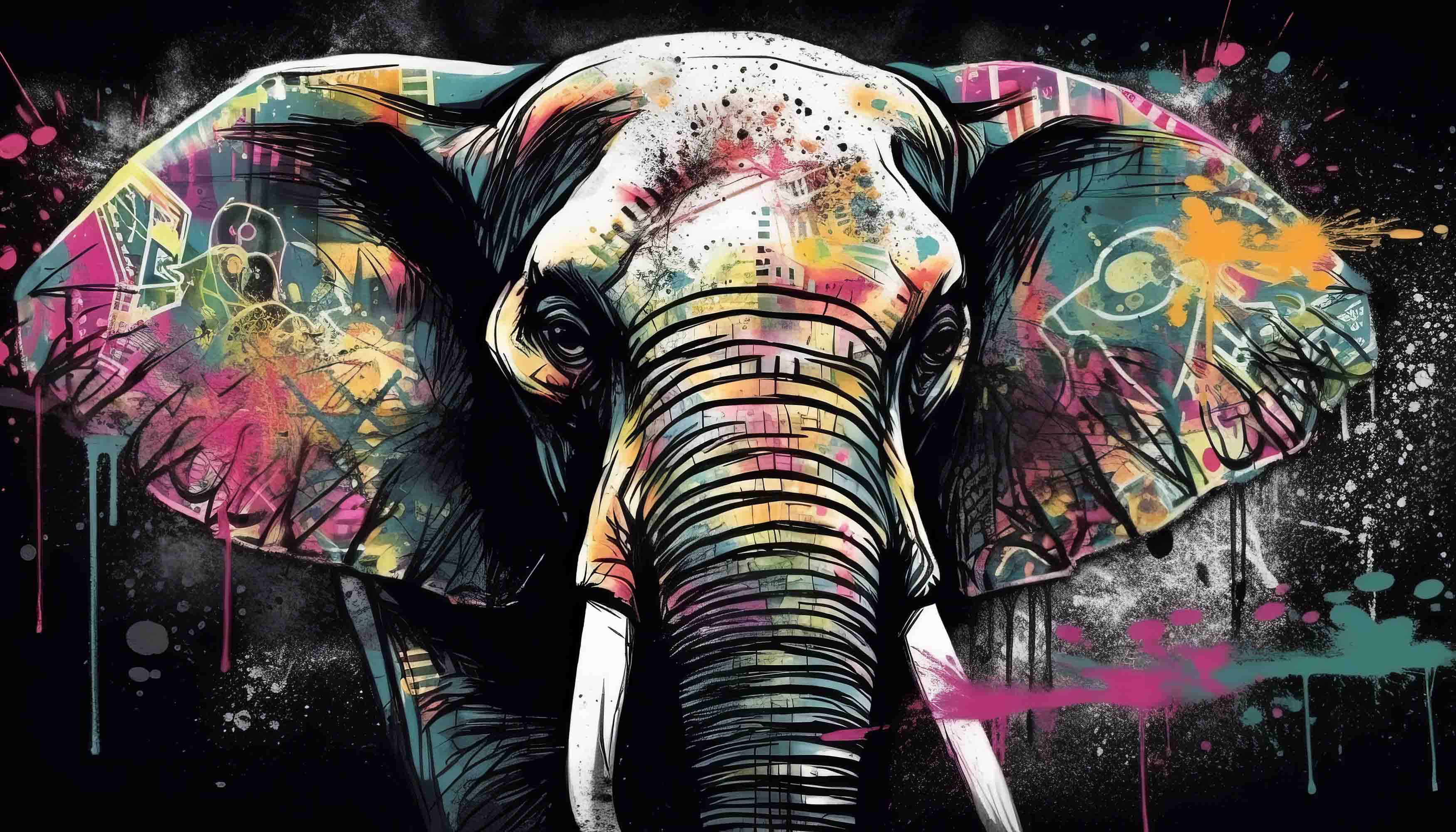 3D Animal Elephant Colours Graffiti Wall Mural Wallpaper YXL 1838